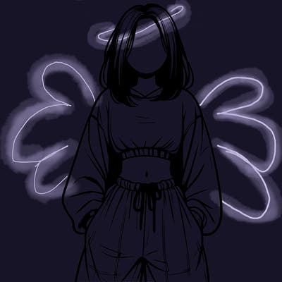 realistic girl faceless with baggy pants and a crop top