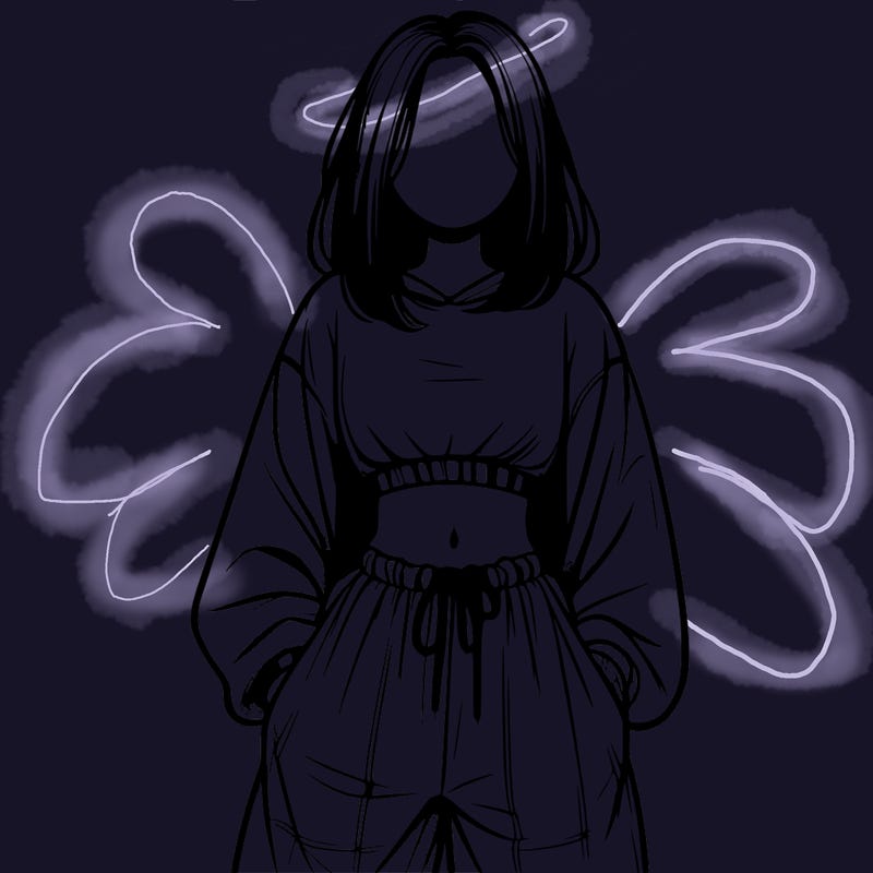 realistic girl faceless with baggy pants and a crop top