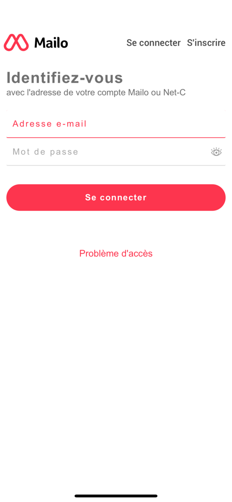 Mailo - Mailo app login screen with email and password fields