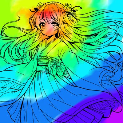 manga character with flowing dress in the wind