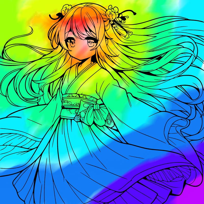 manga character with flowing dress in the wind