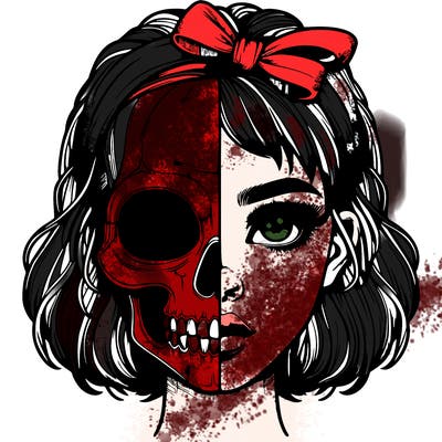 realistic girl with half skull mask