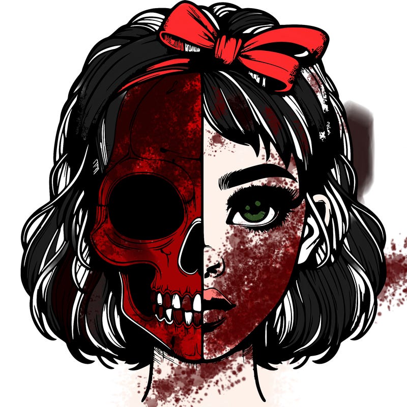 realistic girl with half skull mask