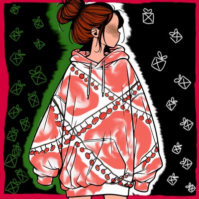 realistic girl with a oversized sweatshirt on and a bun