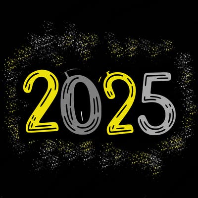 one line scrawled numbers sketch design “2025”