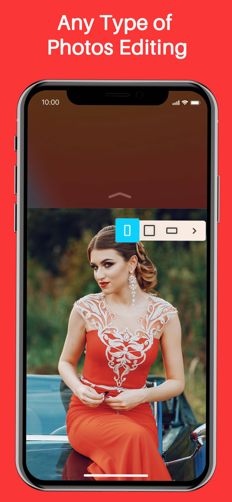 Hype-Type app interface showing photo editing and aspect ratio selection tools on a mobile device