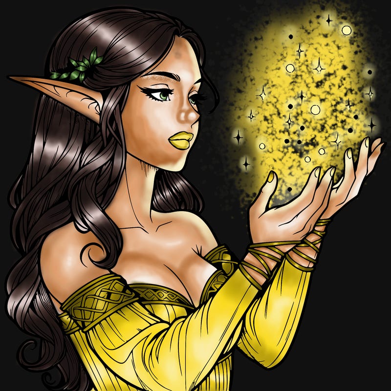 realistic elf girl doing magic