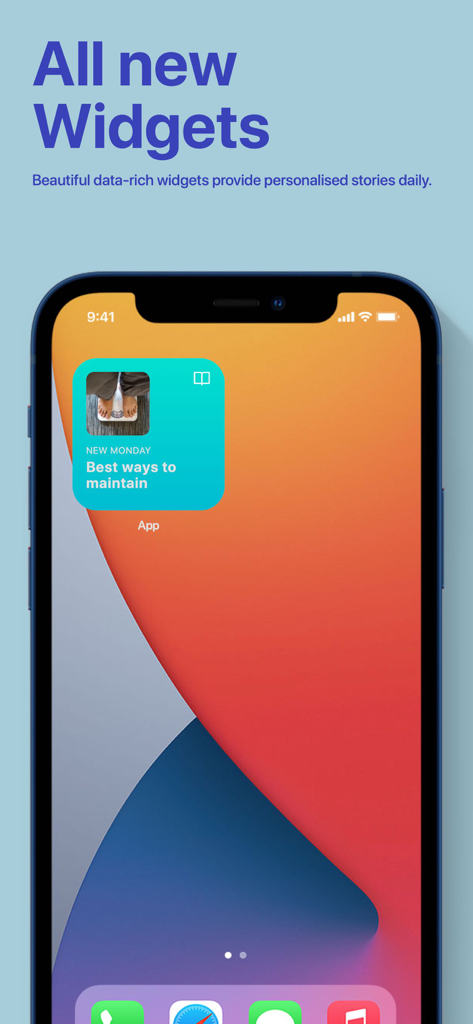 Women Fitness - Lose Belly Fat - Pantalla de inicio del iPhone que muestra un widget personalizado de mantenimiento de peso de la aplicación Women Fitness