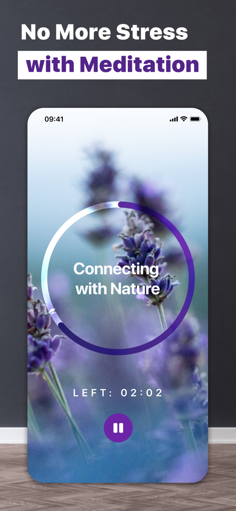 Fitness Verv: Daily Exercise - Guided meditation interface in the Fitness Verv app showing a nature themed session