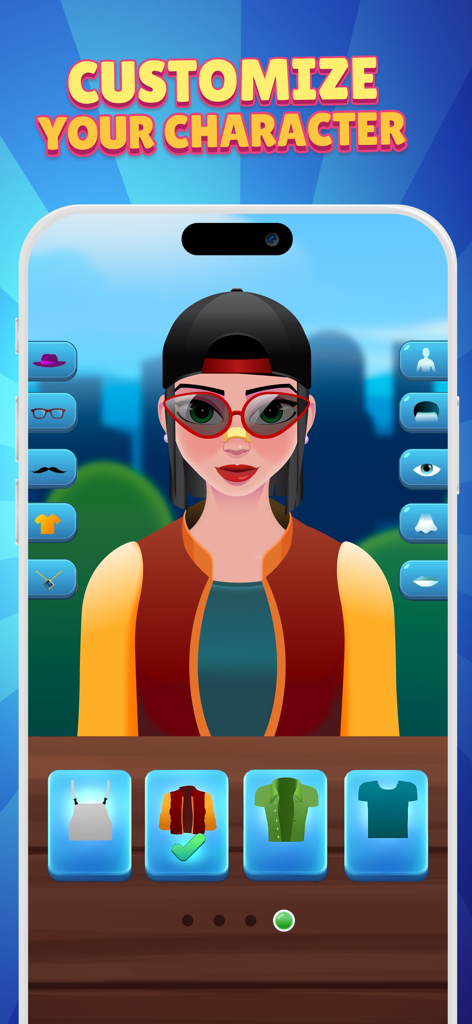 Mancala Adventures: Board Game - 아바타와 의상 옵션을 보여주는 만칼라 어드벤처 보드 게임의 캐릭터 커스터마이징 화면.