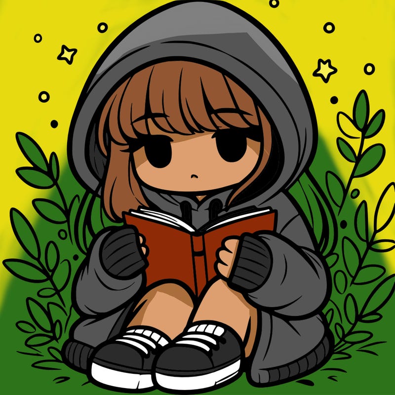 girl in oversized hoodie reading a book