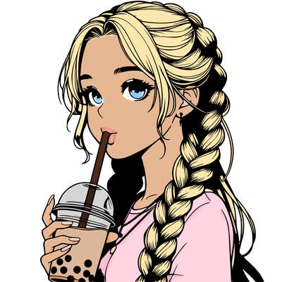 realistic girl with braided hair drinking boba