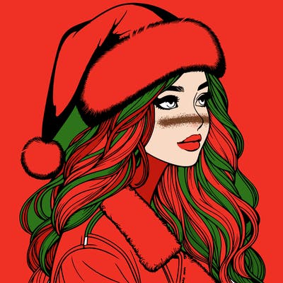 realistic girl in santa hat