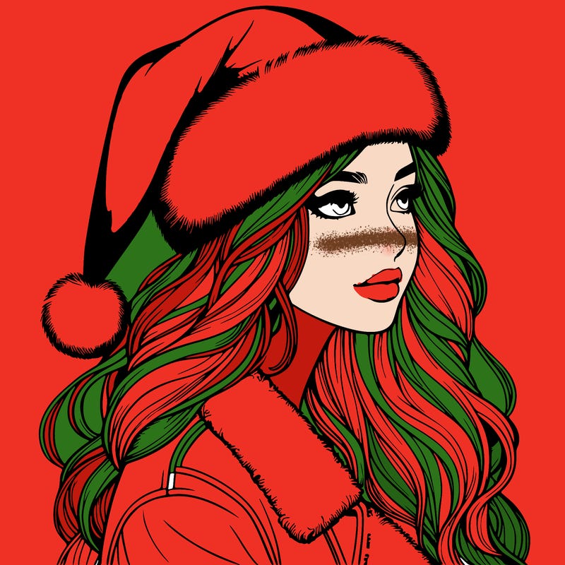 realistic girl in santa hat