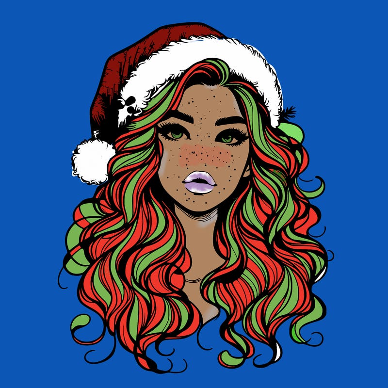 realistic christmas girl with wavy hair and lips