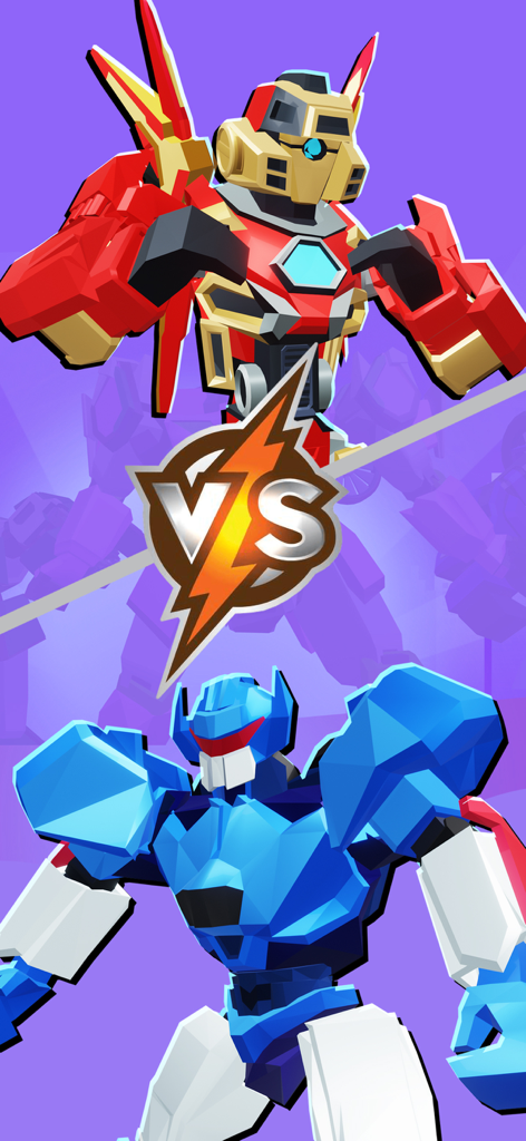 Merge Robot Master: Car Games - Red and blue robots facing off in a versus battle screen
