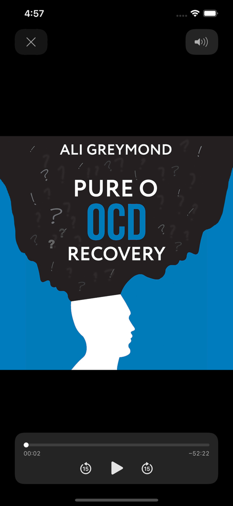 Interfaz del reproductor de audio de la aplicación de Recuperación de TOC de Puro O con Ali Greymond