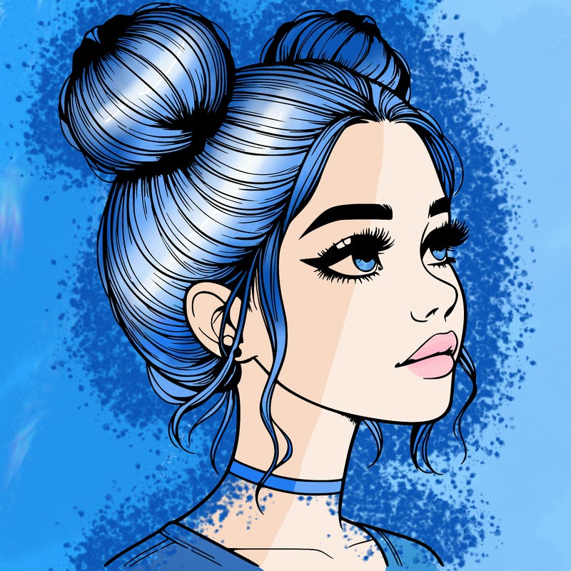 realistic girl with buns on the top of her head