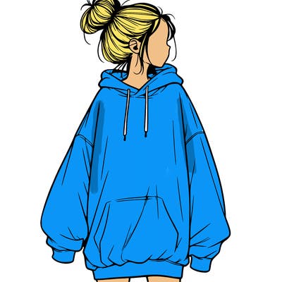 realistic girl with a oversized sweatshirt on and a bun