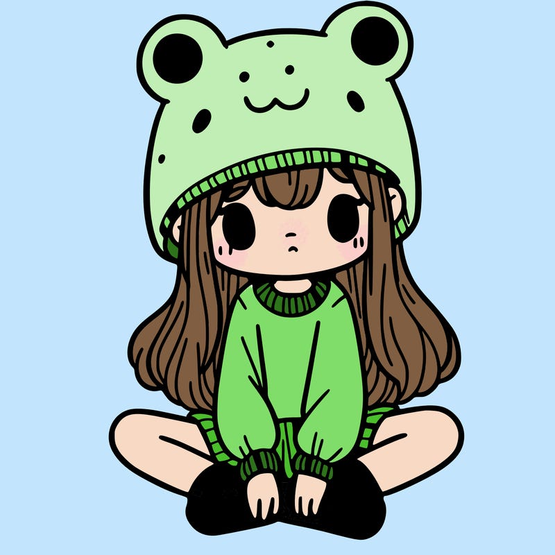 a girl wearing a frog hat and some frog socks