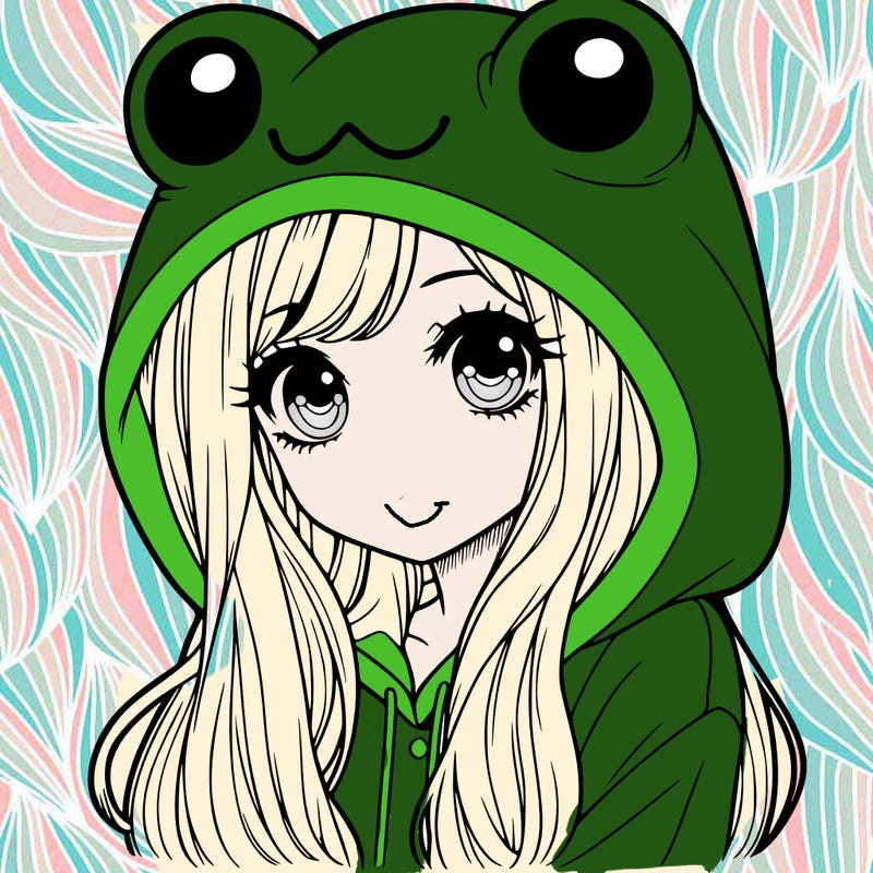 a pretty girl wearing a frog hoodie portrait with long hair