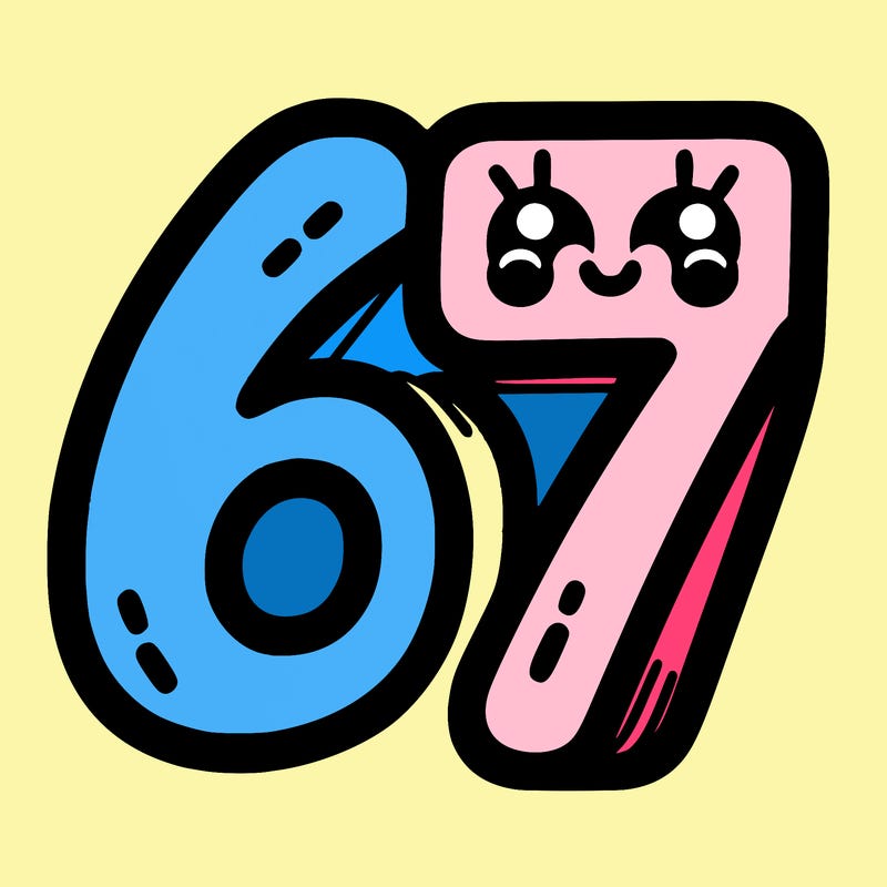 the numbers 67