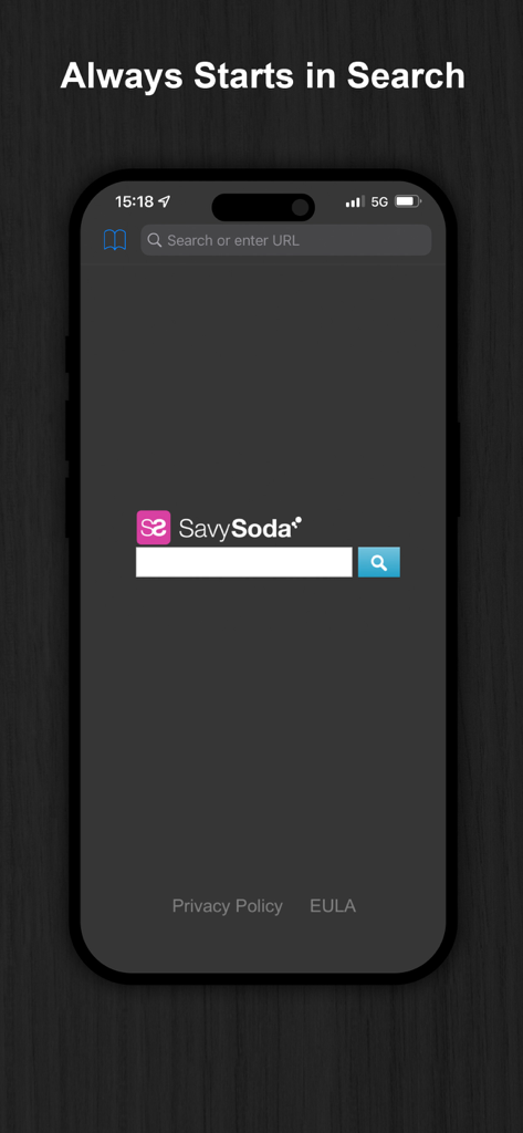 Private Browsing Web Browser - Interfaz del Navegador Web Privado mostrando la página de inicio de búsqueda en un smartphone.