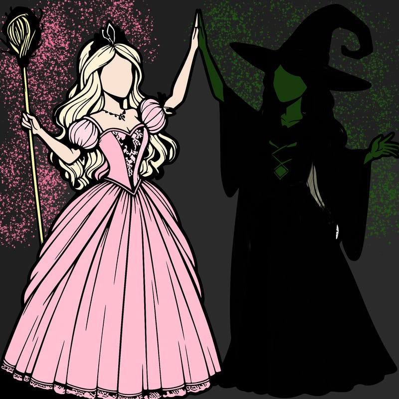 detailed realistic split of a princess and a witch