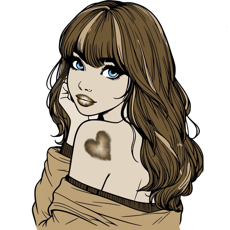 realistic girl with bangs looking over her shoulder