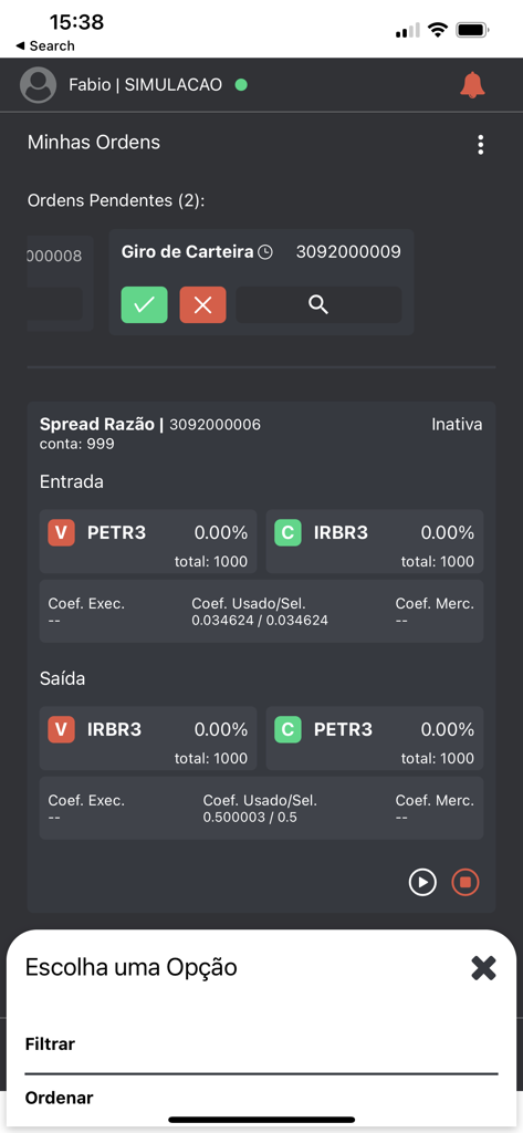 PNT Mobile - PNT Mobile trading app interface displaying pending orders and strategy execution details