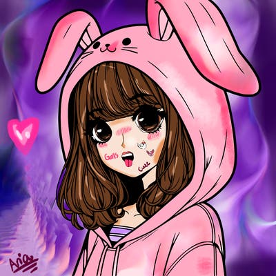 realistic girl wearing a bunny hoodie
