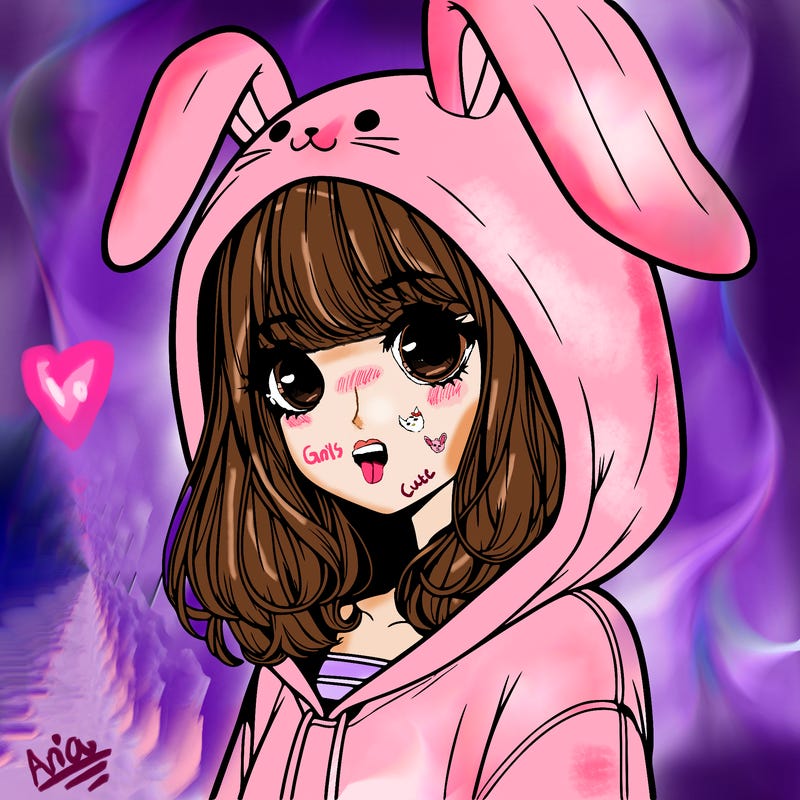realistic girl wearing a bunny hoodie