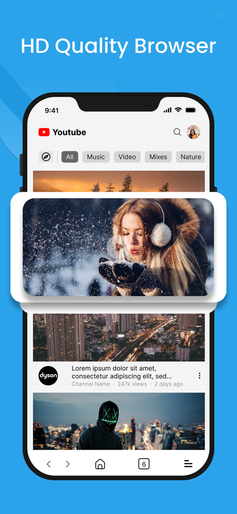 Internet Browser :Private,Safe - iPhone screenshot showing high definition video playback in the Internet Browser app interface
