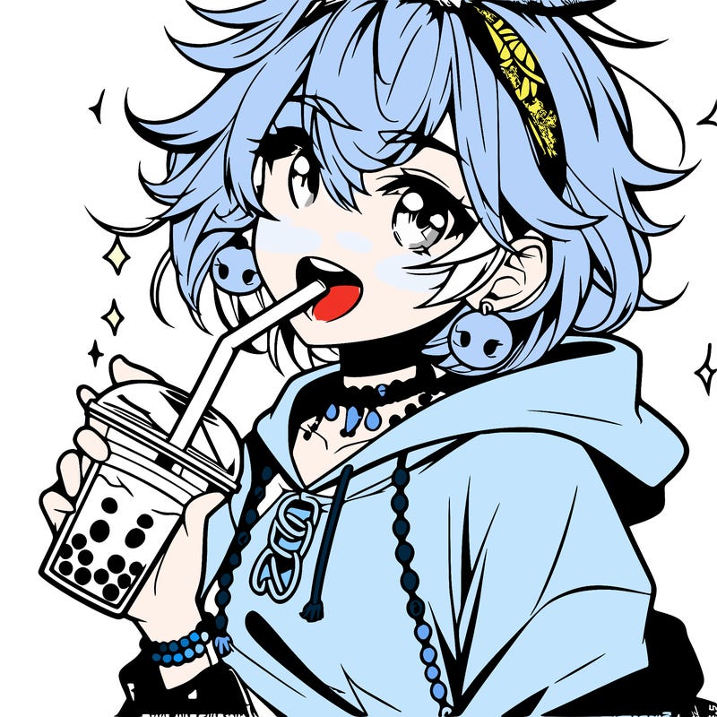 hot baddie anime girl drinking boba and biting the straw