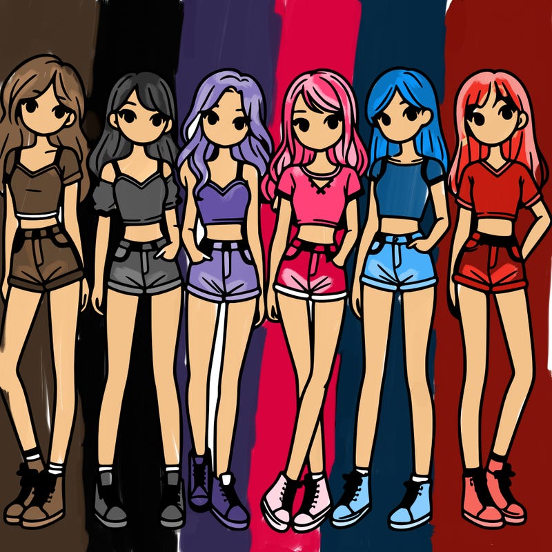 a group of girls wearing crop tops and shorts