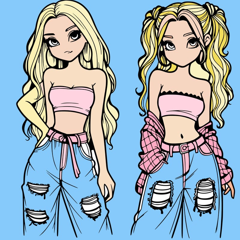 2 girls in crop tops and baggy jeans ripped