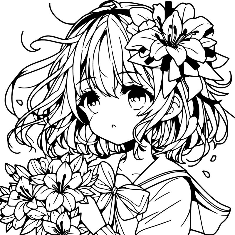 anime girl with flowers