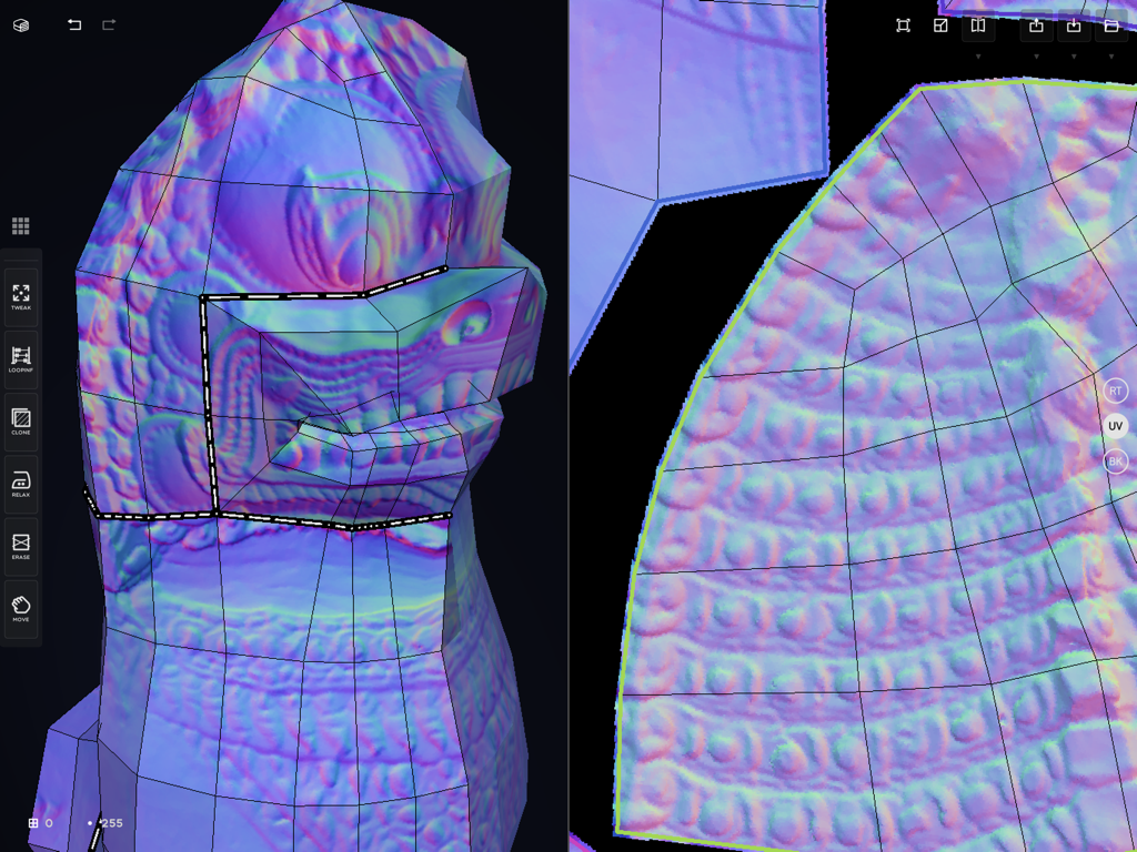 CozyBlanket - Split screen interface of CozyBlanket showing 3D retopology and UV unwrap