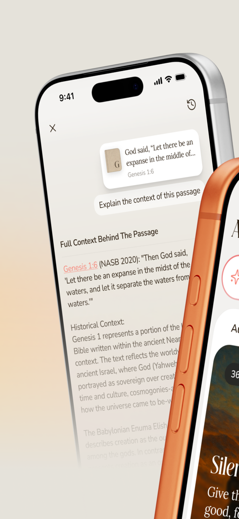 Aura mobile app screen showing historical context and AI analysis of a Bible passage