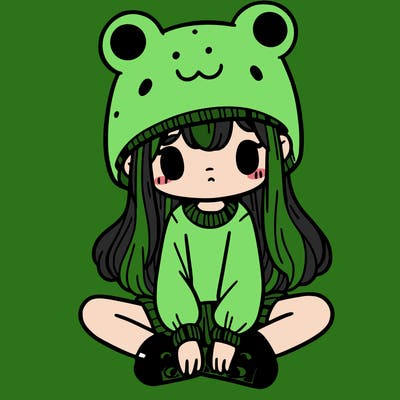 a girl wearing a frog hat and some frog socks