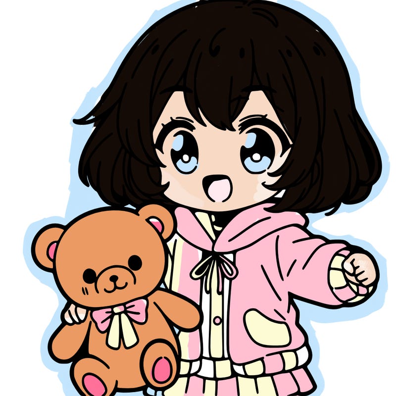 anme kid happy holding bear