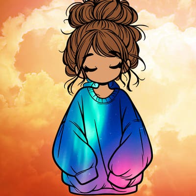 girl with baggy sweatshirt and messy bun