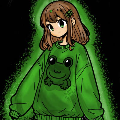 girl wearing frogging sweatshirt