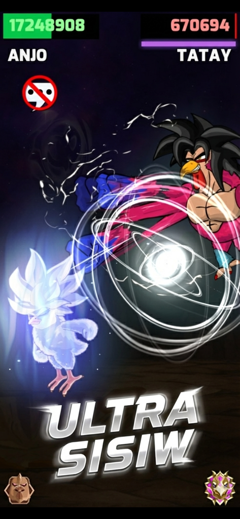 Manok Na Pula - Multiplayer - Manok Na Pula multiplayer battle scene featuring Ultra Sisiw and a muscular chicken character in a parody combat style