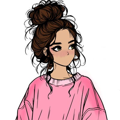 realistic girl with messy bun and oversized clothing