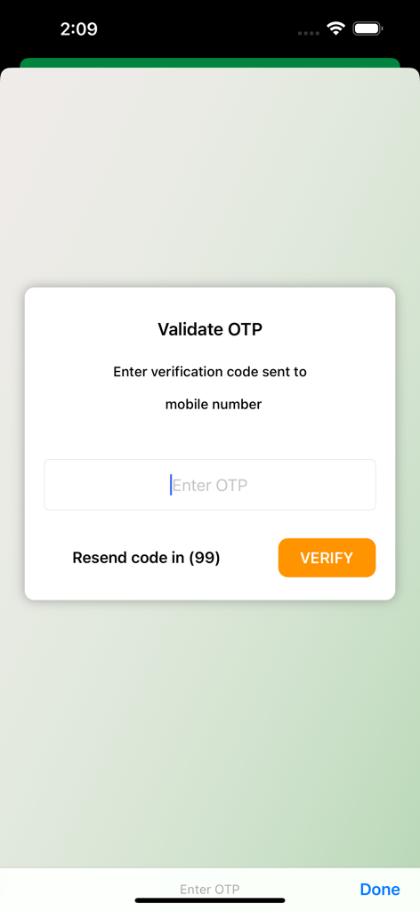 PI Offshore Banking - OTP verification screen for the PI Offshore Banking app