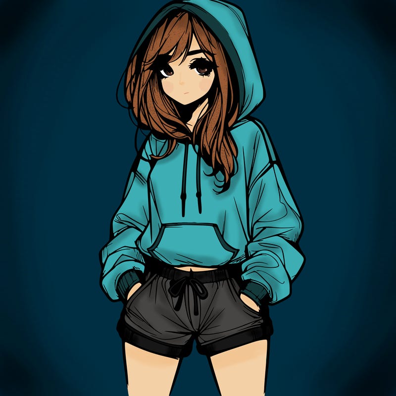 realistic girl in shorts and hoodie