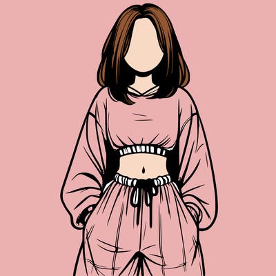 realistic girl faceless with baggy pants and a crop top
