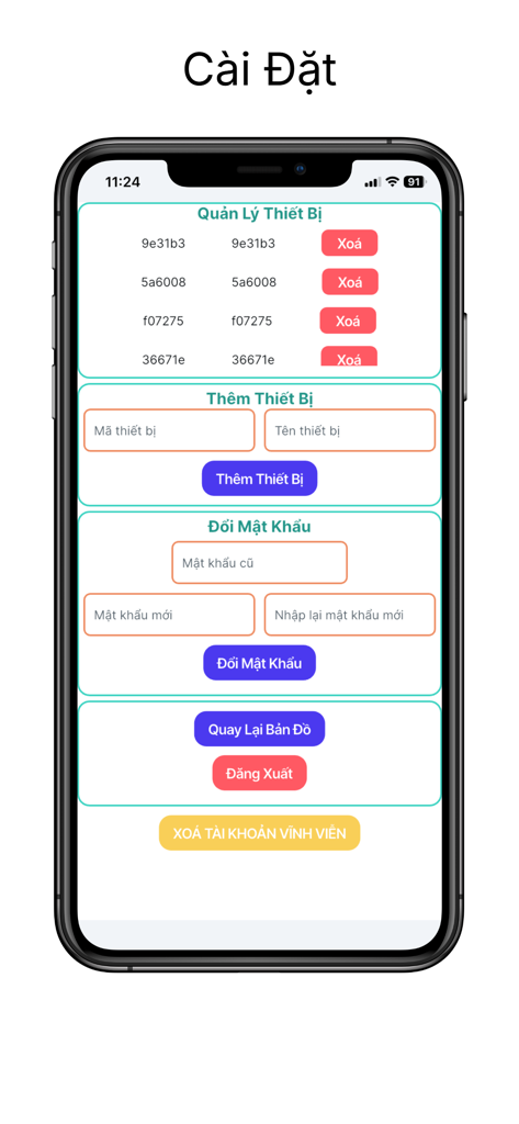 smlink - SMLink app settings screen showing device management and account options