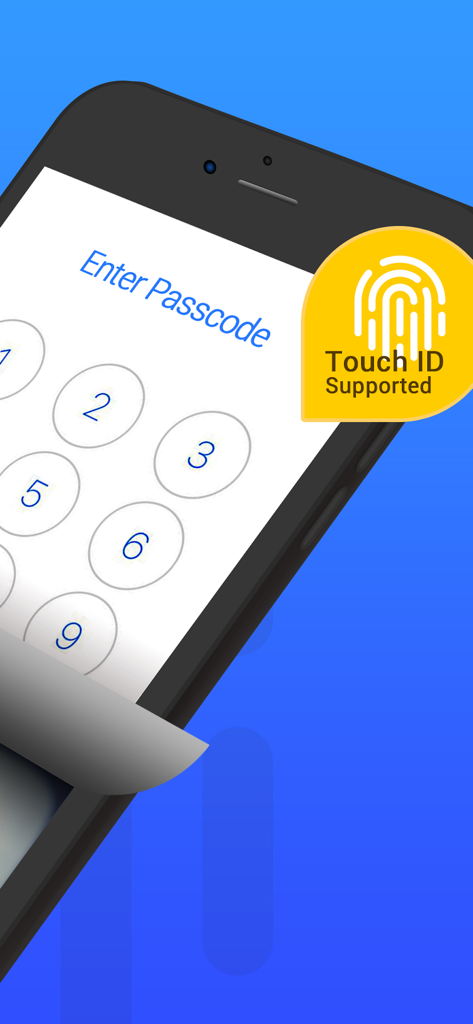Vaultアプリのセキュアなパスコード入力画面。Touch IDに対応しています。